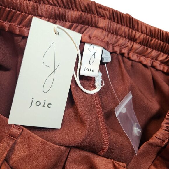 Anthro Joie Pants Satin Wide Leg Stretch Waist Bow Tie Pockets Flowy Copper XL - Picture 8 of 12